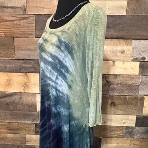 Miraclebody Womens Long Sleeve Tunic Top Blue Green Tie Dye Medium